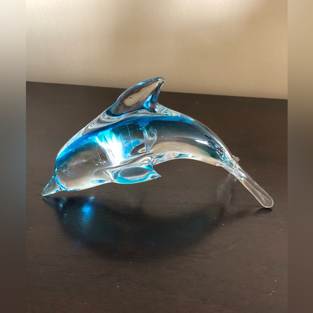 Blue Glass Dolphin Sculpture - Home Art Accent